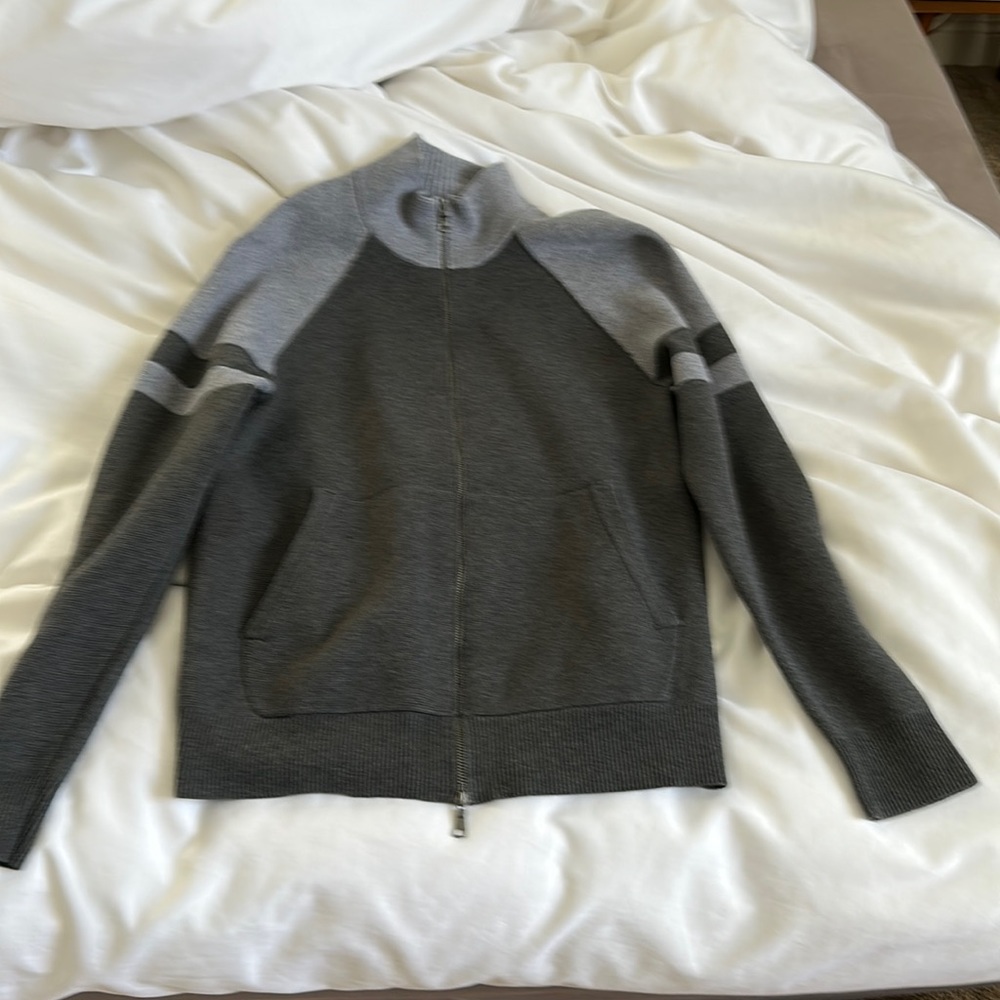 Banana Republic Men's Full Zip Cardigan Sweater Bomber Gray Pockets Cotton M
